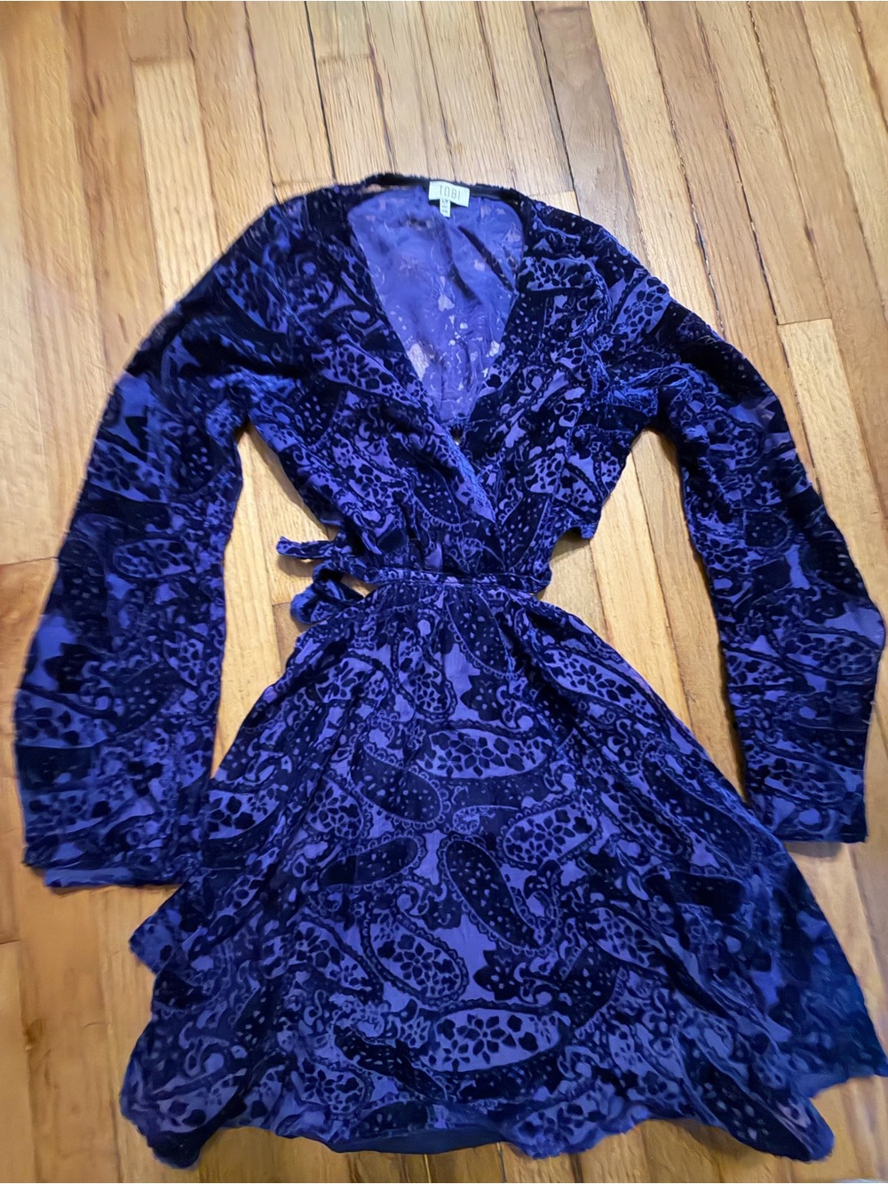 Tobi Purple Velvet Paisley Wrap Dress